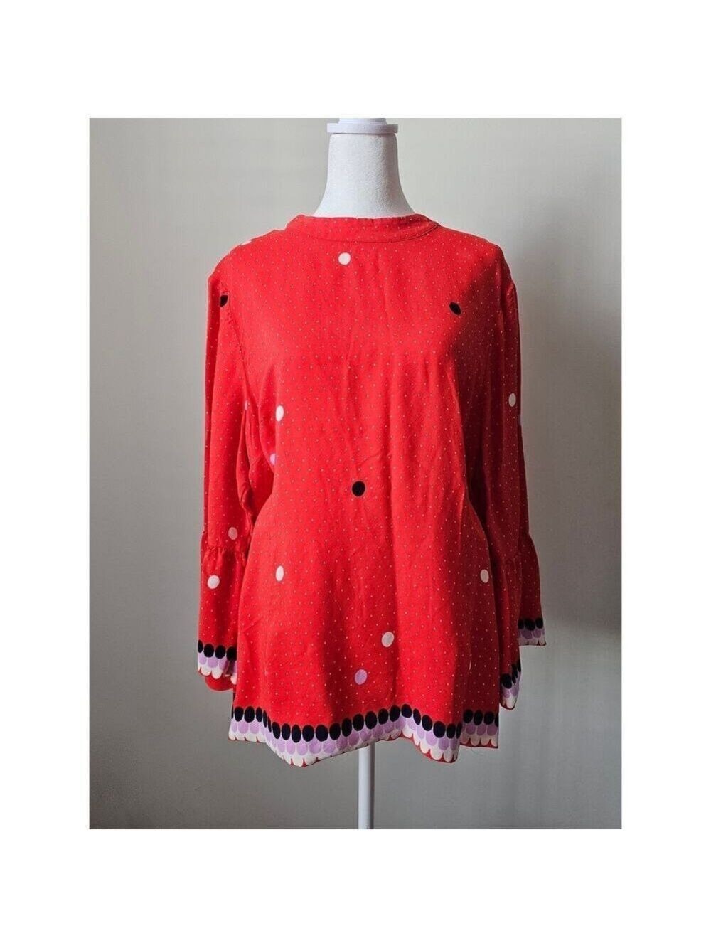 Boden Armelle Red Polka Dots Bell Sleeves Blouse Top Size 16 - Picture 1 of 5